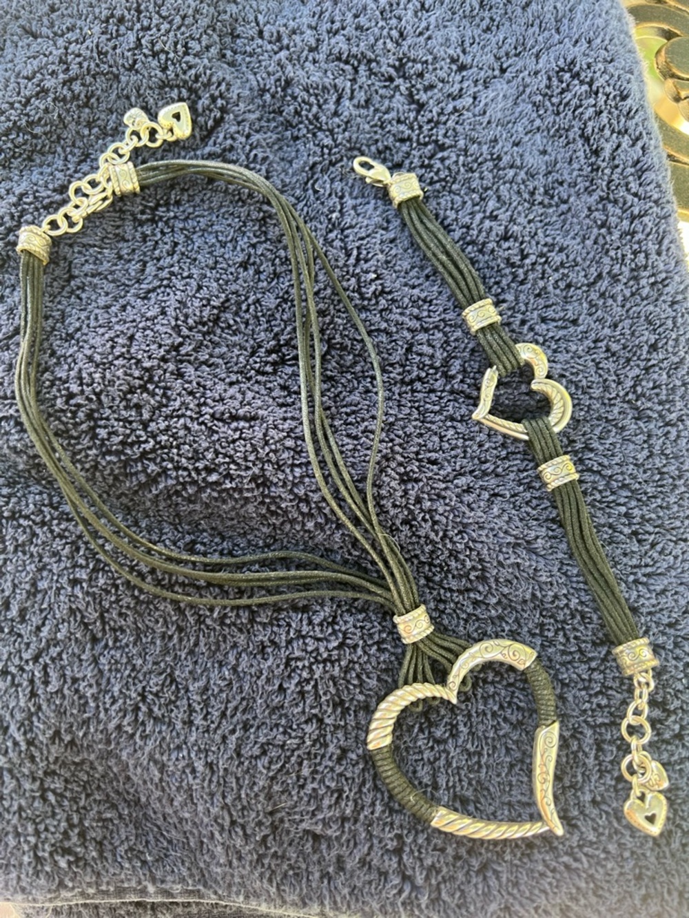 Brighton Black Cord Heart Necklace and Bracelet with Silver Accents